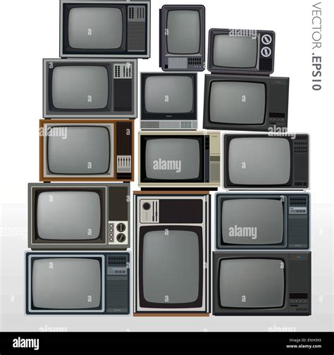 Vector Set Of Stacked Retro And Vintage Televisions Stock Vector Image