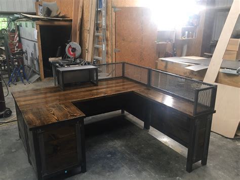 U Shape Rustic Industrial Reception Desk Free Shipping