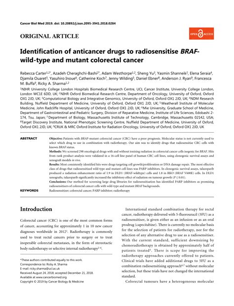 Pdf Identification Of Anticancer Drugs To Radiosensitise Braf Wild Type And Mutant Colorectal