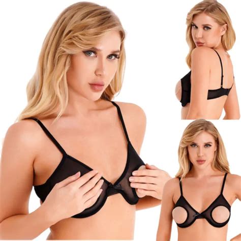 Womens See Through Sheer Mesh Open Cups Sexy Lingerie Braltte