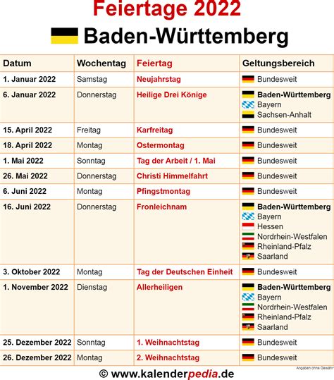 Feiertage Baden Württemberg 2022 Kalenderpedia