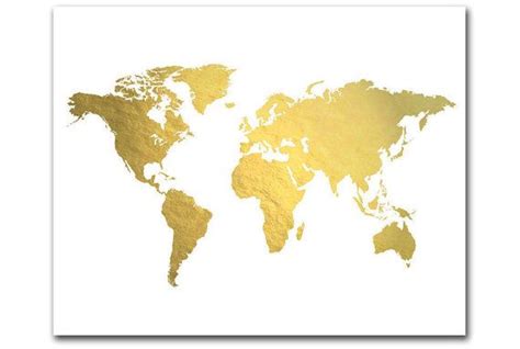 World Map Print Gold Foil Map™ Gold World Map Gold Map Etsy