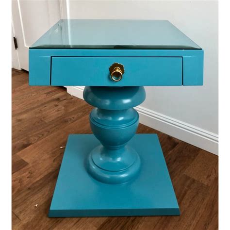 Mid Century Modern Turquoise Blue Pedestal Nightstand End Table Chairish