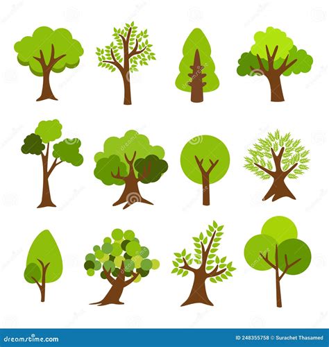 Collection Of Trees Tree Set Isolated On White Background Stock