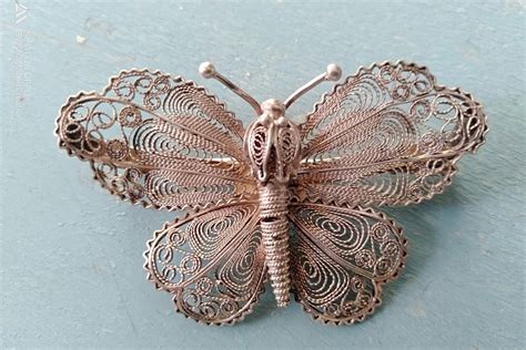 Vintage Butterfly Brooch Silver Color Metal Filigree Moth Mid Etsy