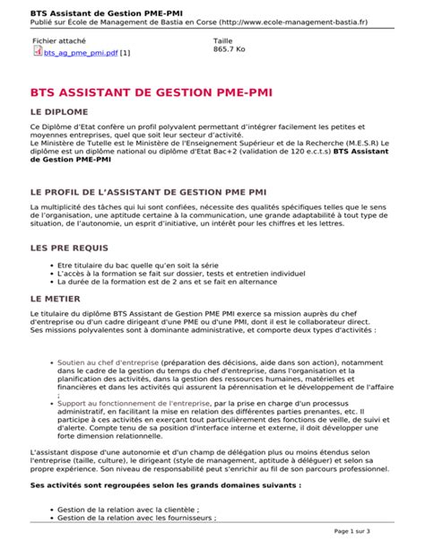 BTS Assistant De Gestion PME PMI