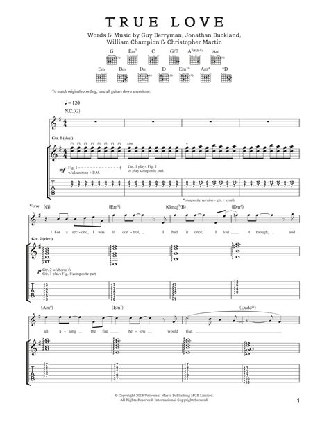 True Love By Coldplay Guitar Tab Guitar Instructor