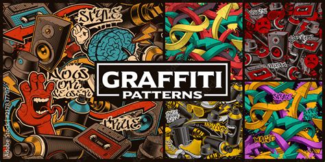 Set Of Seamless Patterns With Graffiti Art Stock Vector Adobe Stock