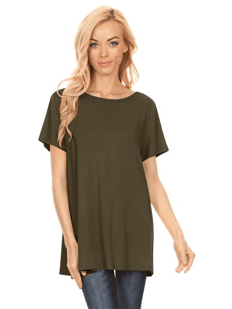 Simlu Olive Green Short Sleeve Tunic Tops For Womens Reg And Plus