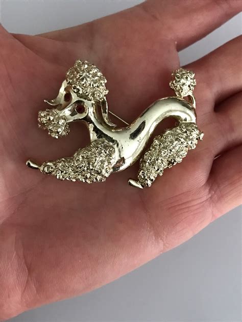 Adorable Gold Tone Poodle Pin With Red Stone Eyes Marked Etsy