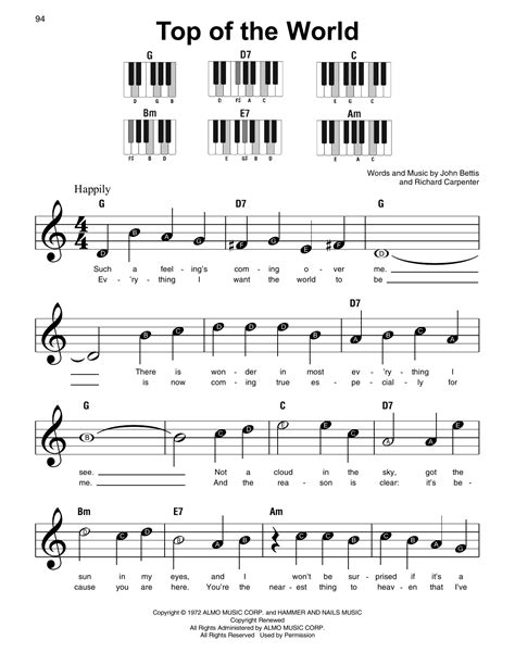Top Of The World Super Easy Piano Print Sheet Music Now