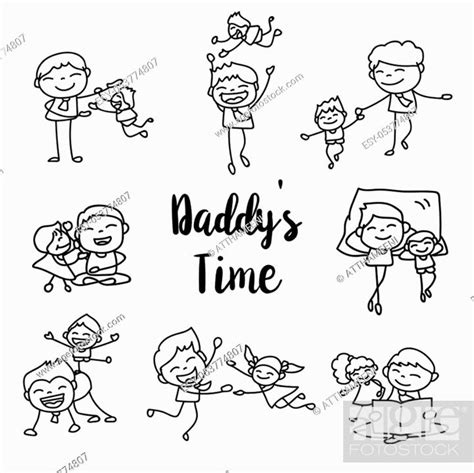 Hand Drawing Cartoon Concept Happy Fathers Day And Daddy Time Stock