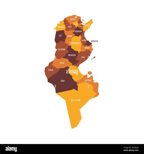 Tunisia Political Map Of Administrative Divisions Governorates Flat