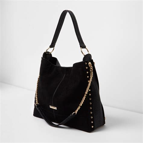 River Island Black Studded Oversized Slouch Chain Bag In Black Lyst