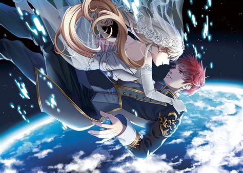 Original Couple Anime Earth Red Hair Blonde Love Space