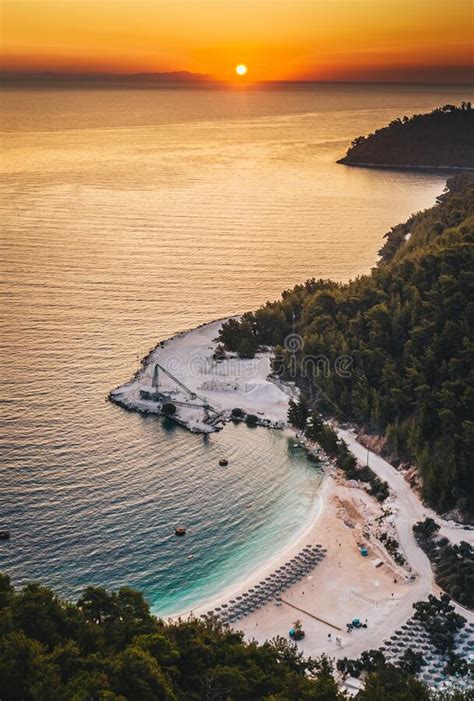 Greece Paradise Island Thassos At Sunrise Near Marble Beach Stock Photo