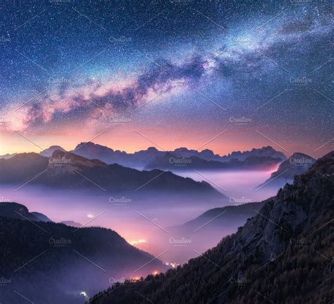 Milky Way Over Mountains In Fog Milky Way Galaxy Milky Way Night