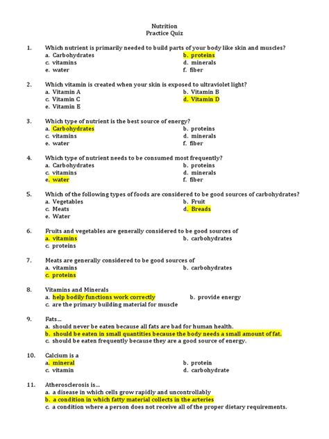 Health And Nutrition Quiz With Answers Nutrition Pics