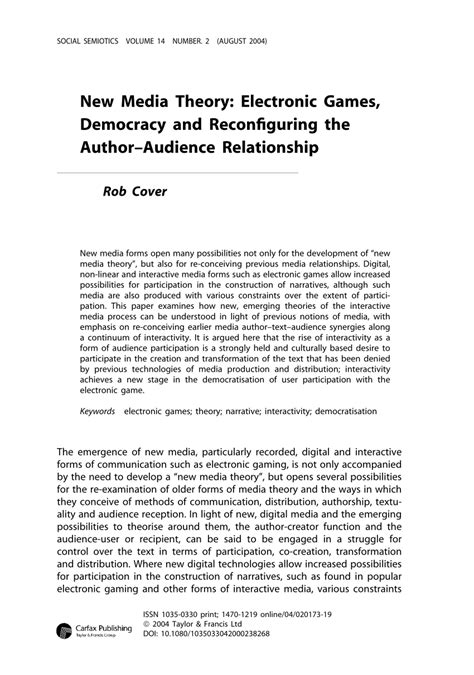 Pdf New Media Theory Electronic Games Democracy And Reconfiguring