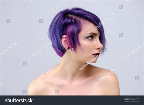 Beautiful Sexy Girl Purple Hair Short Stock Photo 1305102559 Shutterstock