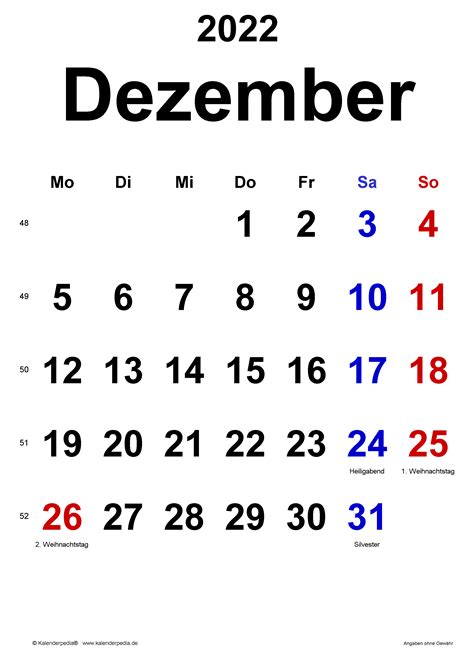 Kalender Dezember 2022 als PDF-Vorlagen