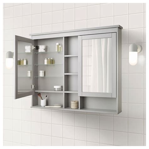 The mirror comes with safety film on the back, which reduces the risk of injury if the glass is broken. IKEA HEMNES Gray Mirror cabinet with 2 doors | Mirror ...