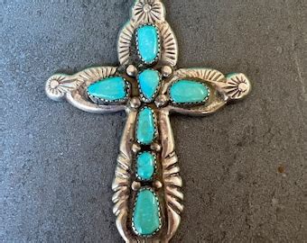 Large Horace Iule Turquoise Cross Necklace On Navajo Pearls Etsy