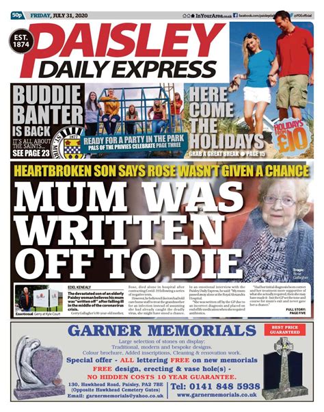 Paisley Daily Express July 31 2020 Newspaper Get Your Digital