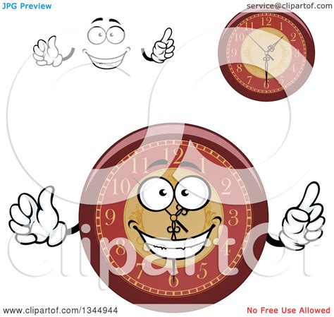 Clipart Of A Cartoon Face Hands And Wall Clocks 3 Royalty Free