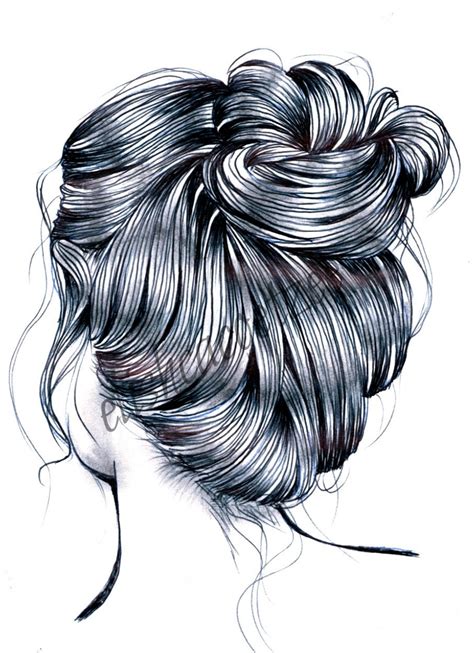 Messy Bun Hair Drawing Illustration Digital File By Elishcacoetzee