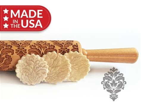Damask Solid Maple Embossing Rolling Pin Laser Engraved