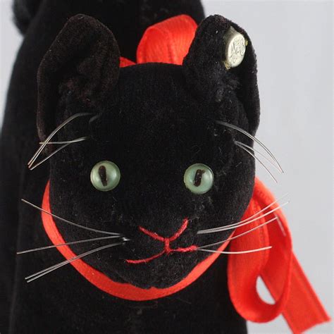 Tiny Early Steiff Black Velveteen Tom Cat Button Halloween