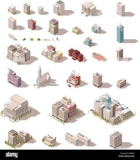Vector Isometric Low Poly Buildings Set Stock Vector Image And Art Alamy