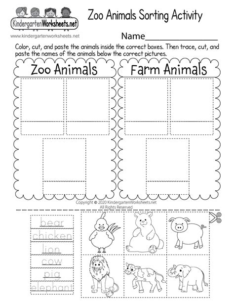 Printable Zoo Animals Worksheets For Kindergarten