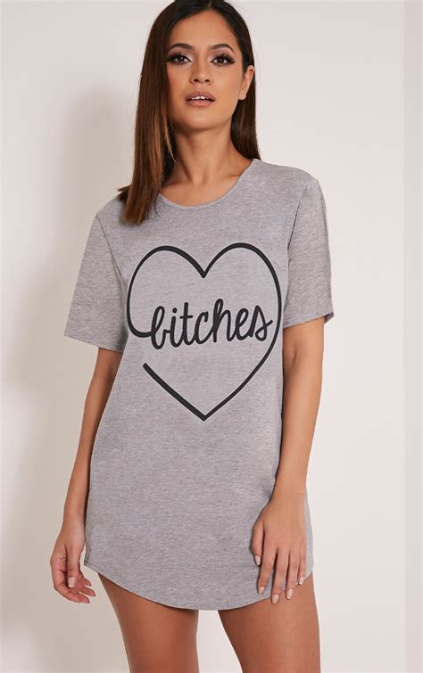 Best Bitches Grey Two Pack Oversized Nightshirt Prettylittlething