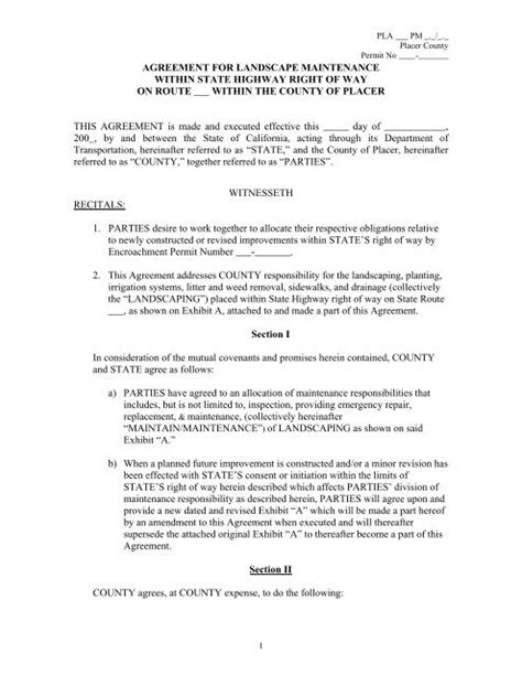 Caltrans Landscape Maintenance Agreement Sample Contract