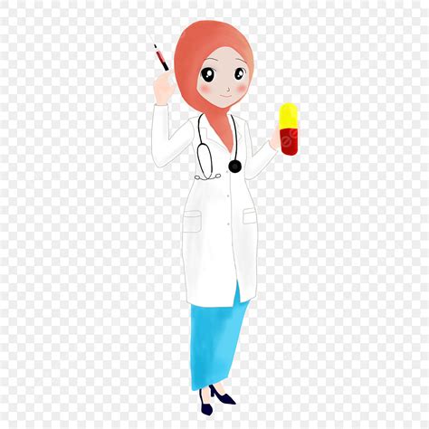 Dokter Muslim Kartun Ilustration Dokter Profesi Suntikan Muslim Dokter Wanita Png Transparan