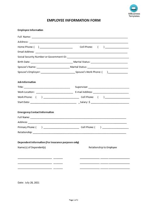 Employee Information Form Templates At