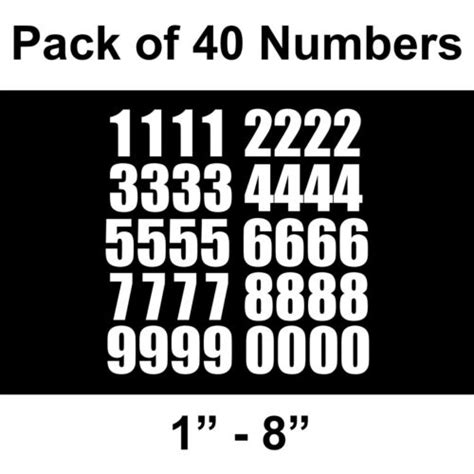 Set Of 40 Numbers 0 9 Vinyl Sticker Decals Helmet Locker Digits Impact