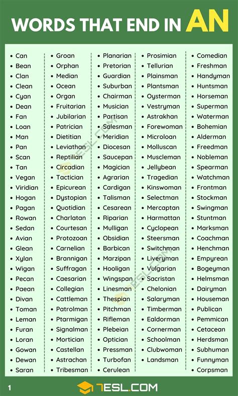 825 Commonly Used Words That End In An In English • 7esl