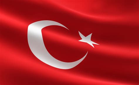 Türk bayrağı) is een rode vlag met een witte ster en een halve maan. Vlag van turkije. illustratie van de turkse vlag golven ...