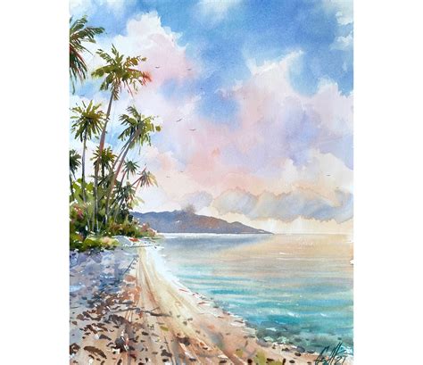 Hawaii Painting Seascape Watercolor Original Beach Artwork Etsy