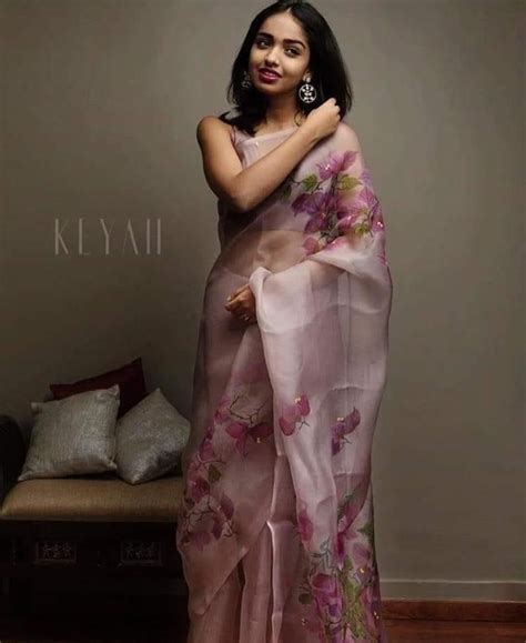 Organza Saree Light Pink Saree Bangalori Silk Blousesaree For Women