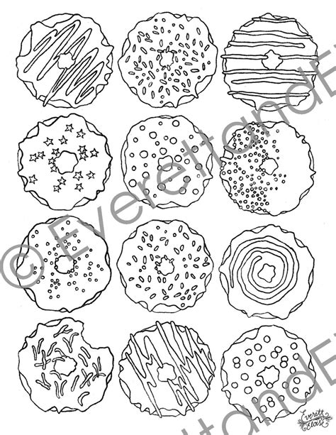 Digital Download Donuts Coloring Page