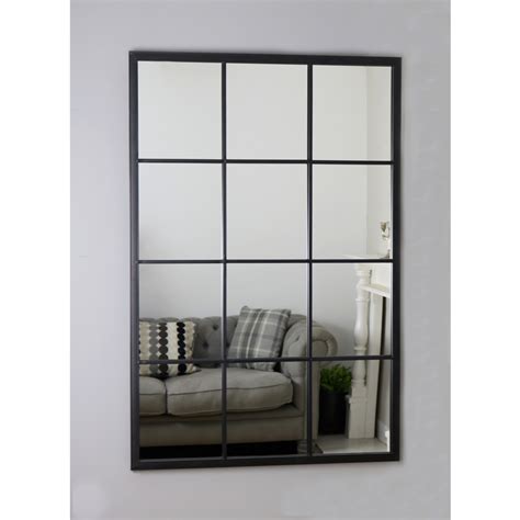 Black Industrial Window Mirror 40 X 28 Brooklyn William Wood Mirrors
