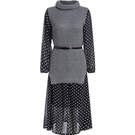 Long Sleeve Polka Dot Dress With Turtleneck Sweater Vest 31 Liked On