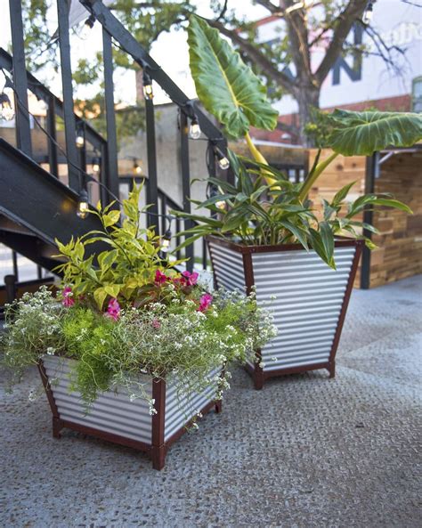 Galvanized Self Watering Planters Tall Corrugated Metal Planters