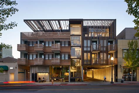 This Small Hotel Has A Facade Screened With Redwood For Sun Shading