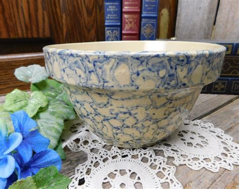 Vintage Robinson Ransbottom Blue Spongeware Mixing Bowl Etsy