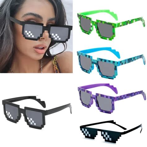 Thug Life Sunglasses Minecraft 8 Bit Pixelated Mosaic Gamer Photo Props Glasses For Adults Party